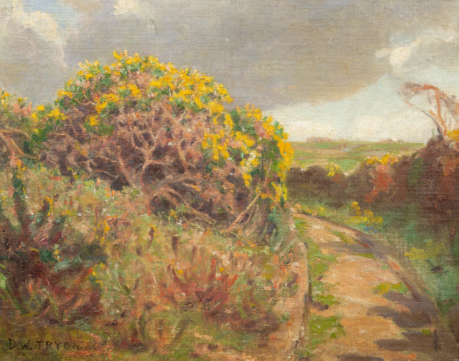 Dwight Tryon (American, 1849-1925) Path in the: Dwight Tryon (American, 1849-1925) Path in the Clearing oil on canvas laid to board signed D. W. Tryon (lower left) 11 x 14 inches. Provenance: Provenance: DuMouchelles, December 11, 2015, lot 122036