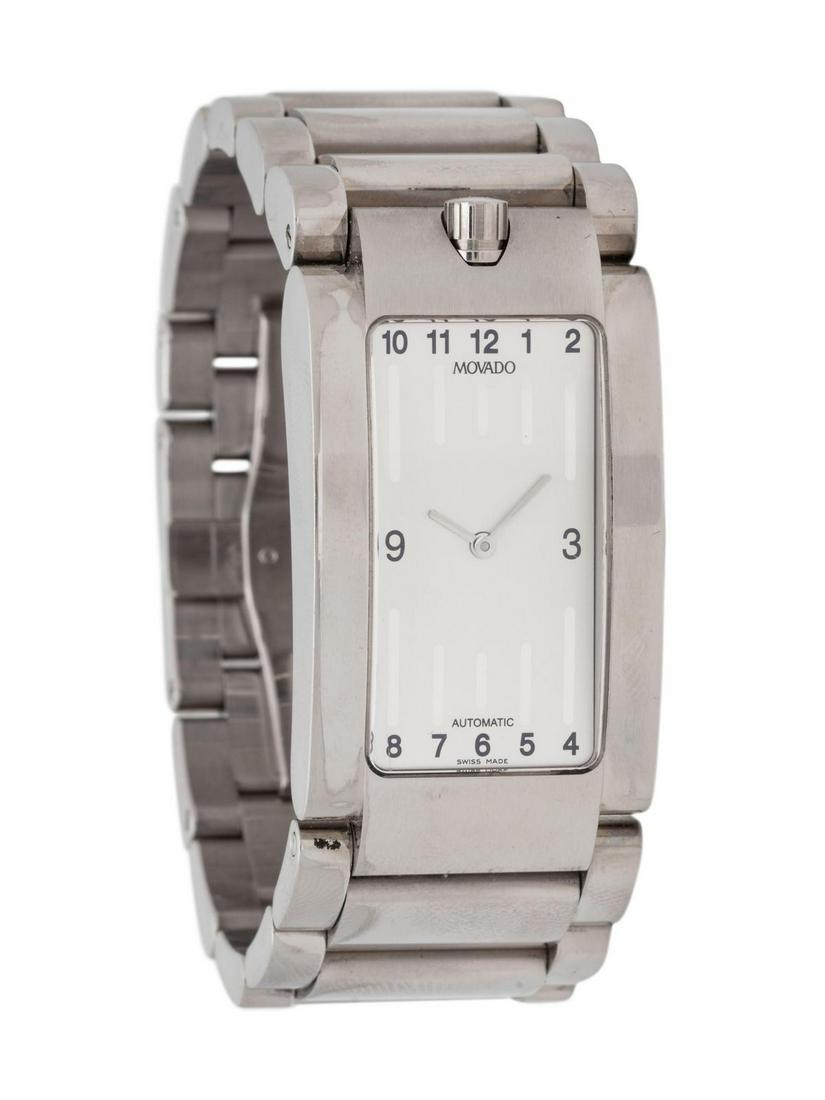 A Stainless Steel 'Elliptica' Wristwatch, Movado,: A Stainless Steel 'Elliptica' Wristwatch, Movado, 35.00 x 25.00 mm case dimensions, matte silvered dial signed MOVADO, black Arabic numerals, steel fils hands, case back affixed by four screws, Swiss