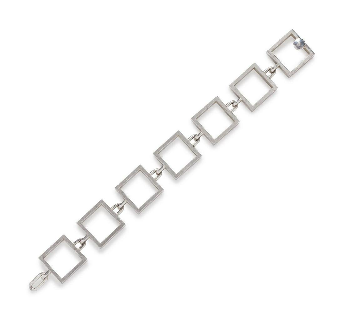 A Sterling Silver Bracelet, Hans Hansen,: A Sterling Silver Bracelet, Hans Hansen, consisting of seven open square links with hidden screw clasp. Stamp: 925 S (maker's mark) DENMARK. 44.70 dwts. Provenance: