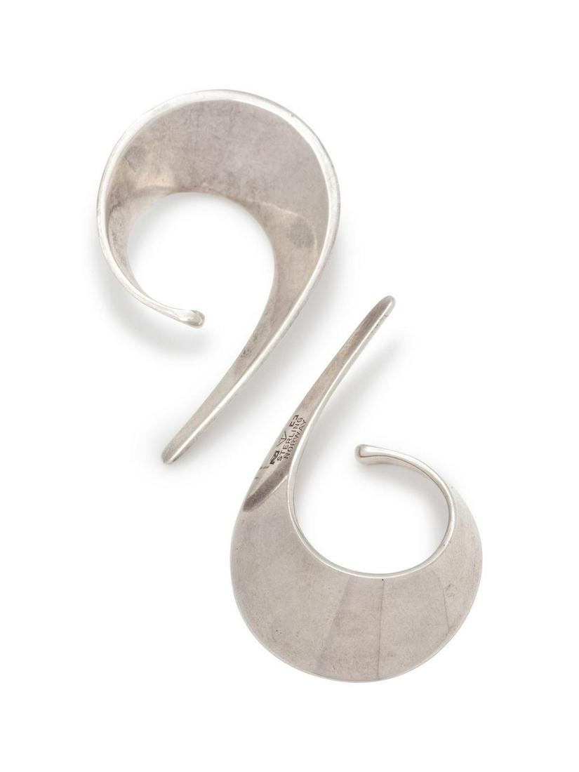 A Pair of Modernist Sterling Silver 'Sling' Earclips,: A Pair of Modernist Sterling Silver 'Sling' Earclips, Tone Vigeland for Norway Designs, consisting of a swirling design. Stamp: (maker's marks) STERLING NORWAY. 11.40 dwts. Provenance: