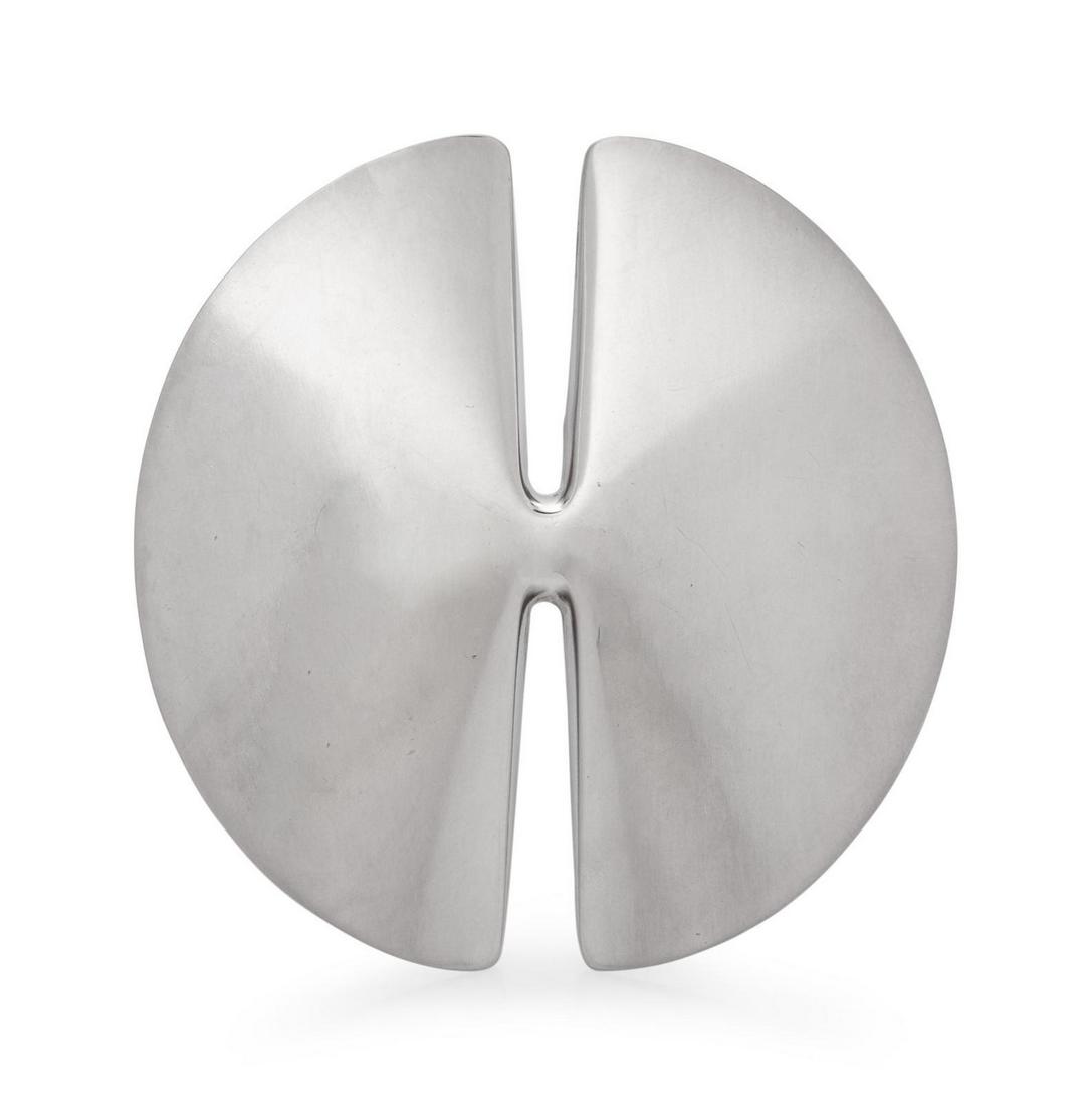 A Modernist Sterling Silver Brooch, Nanna Ditzel for: A Modernist Sterling Silver Brooch, Nanna Ditzel for Georg Jensen, in a sculptural design. Stamp: (maker's mark) STERLING DENMARK 337A. 17.40 dwts. Provenance:
