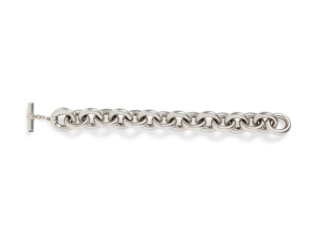 A Sterling Silver Bracelet, Antonio Pineda,: A Sterling Silver Bracelet, Antonio Pineda, consisting of a cable link chain, the toggle clasp containing a single chalcedony. Stamp: (maker's mark) 925. 85.30 dwts. Provenance: