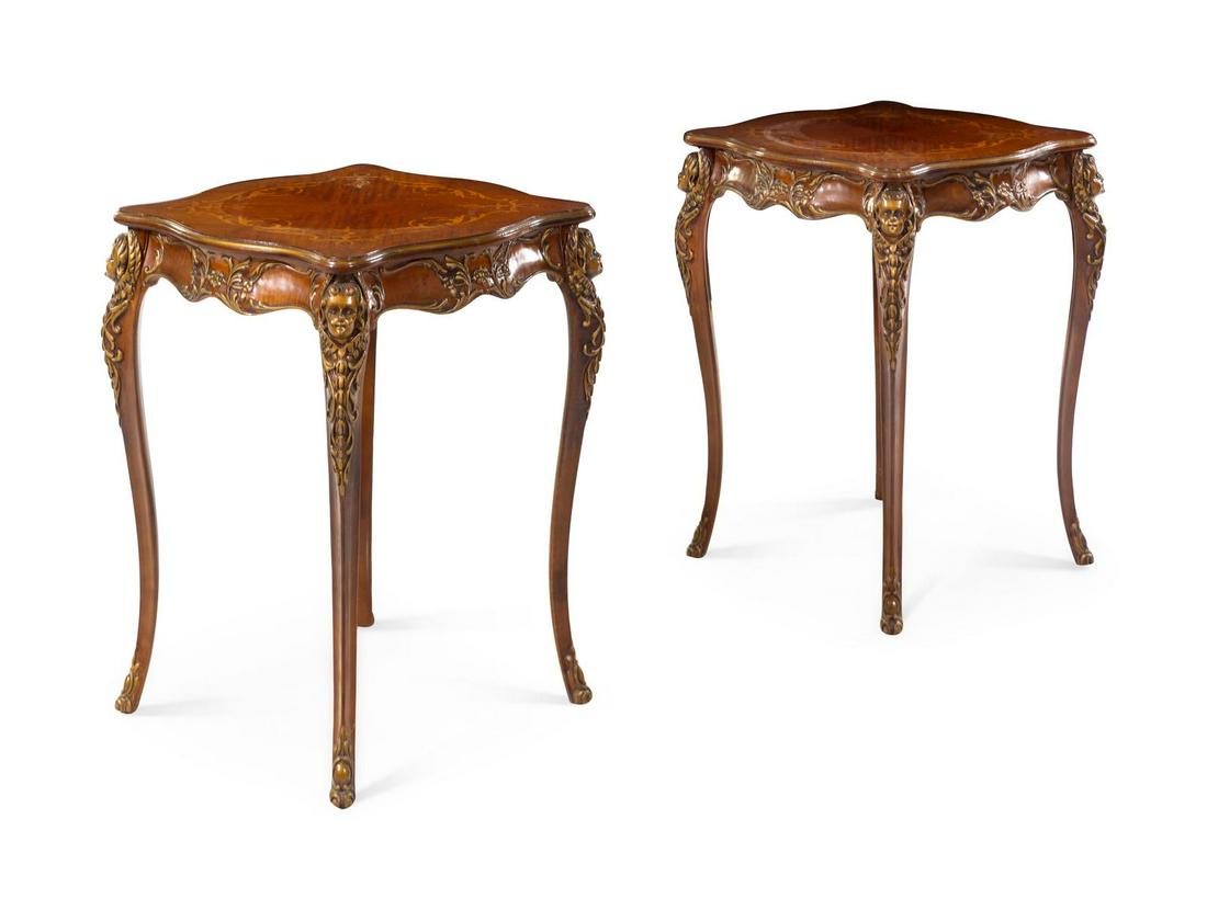 A Pair of Louis XV Style Carved Walnut and Marquetry (1 of 2)
