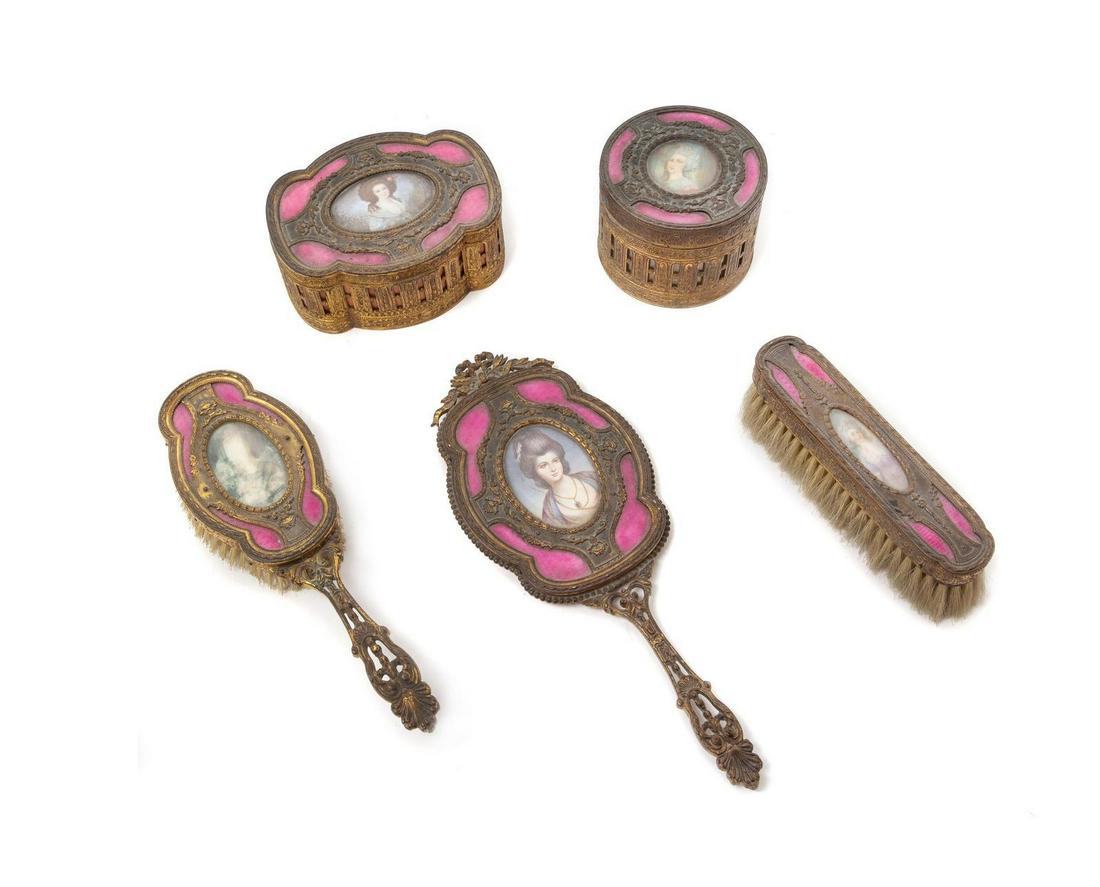 A French Gilt Metal and Guilloche Enamel Dresser Set (1 of 2)