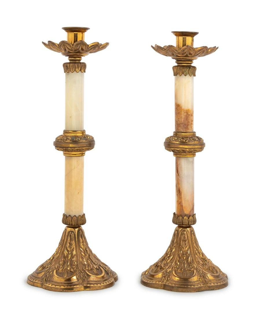 A Pair of Gilt Bronze Mounted Onyx Candlesticks (1 of 1)