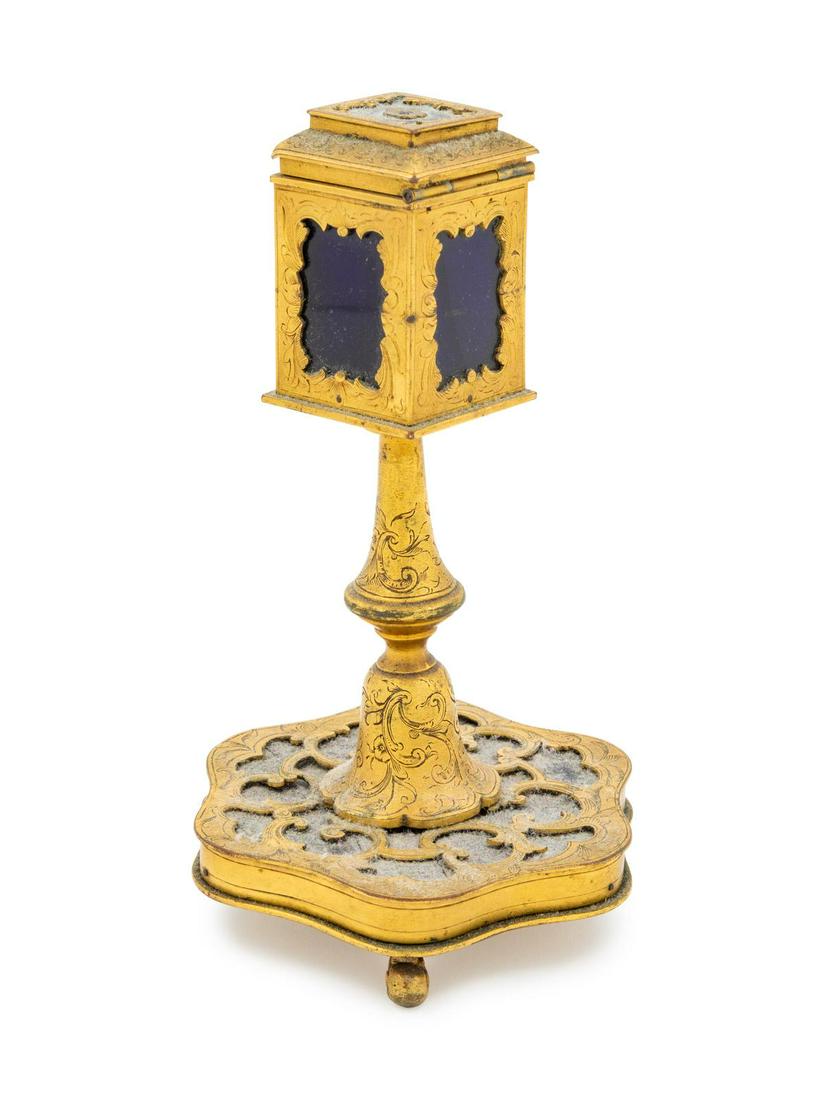 A Continental Gilt Metal and Cobalt Glass Inkwell (1 of 1)