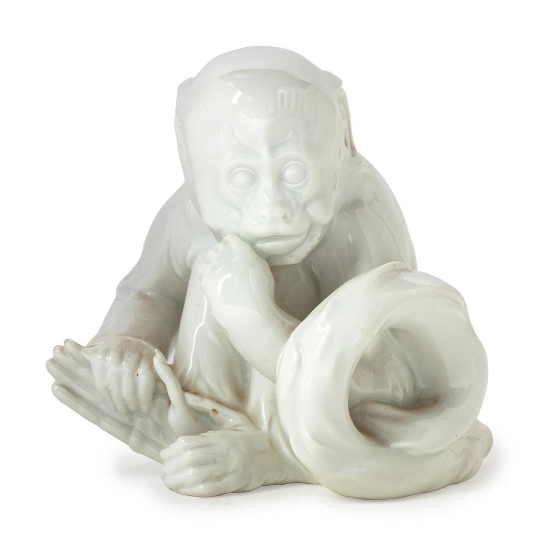 An Austrian Blanc-de-Chine Figure of a Monkey: An Austrian Blanc-de-Chine Figure of a Monkey Property from the Estate of Lucia von Borosini Batten, sold to benefit the Albuquerque Museum Foundation