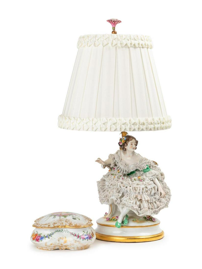 A Dresden Lace Porcelain Figural Lamp (1 of 1)