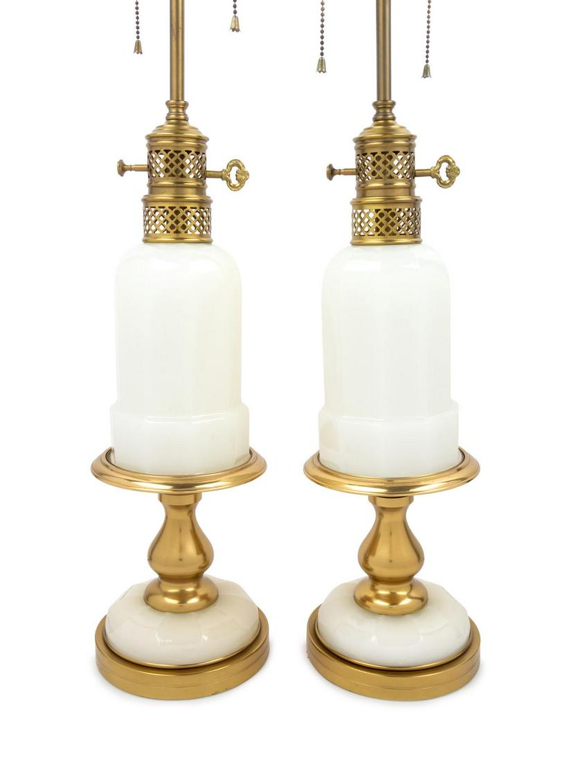 A Pair of Brass and Milk Glass Table Lamps (1 of 1)