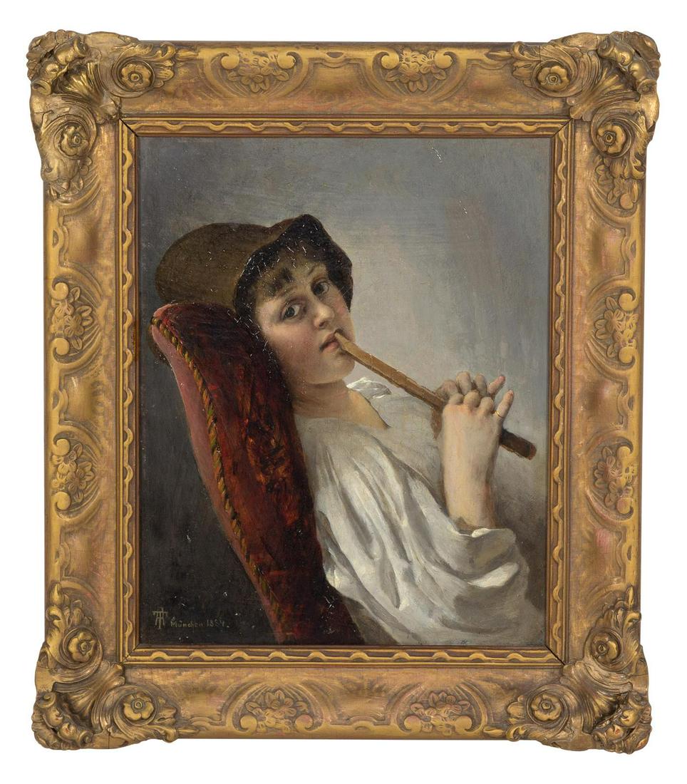 Artist Unknown (German, 19th Century) Boy with Flute, (1 of 2)