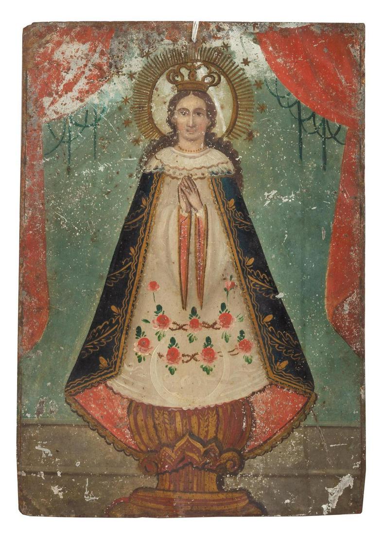 Continental School, 20th Century: Continental School, 20th Century Portrait of a Saint paint on metal panel 14 x 10 inches.