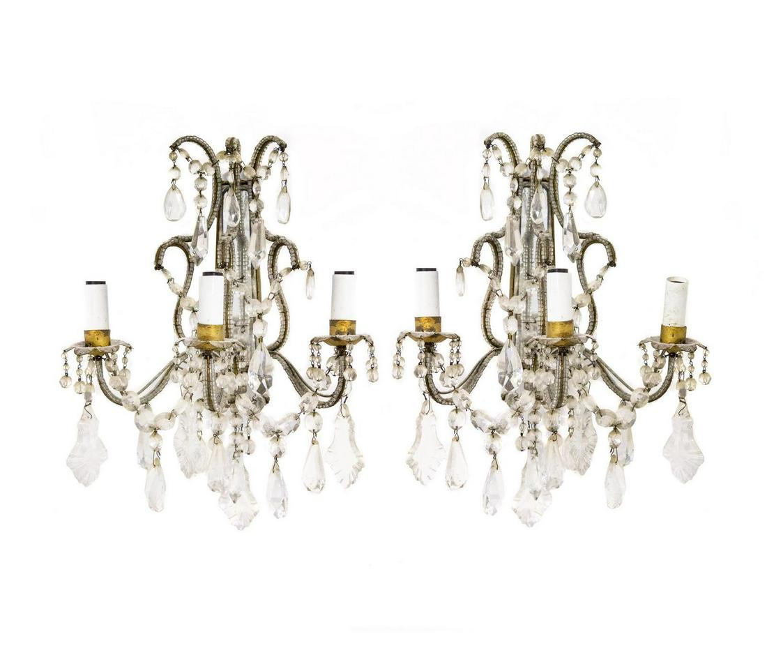 A Pair of Gilt Metal and Cut-Glass Three-Light Wall (1 of 1)