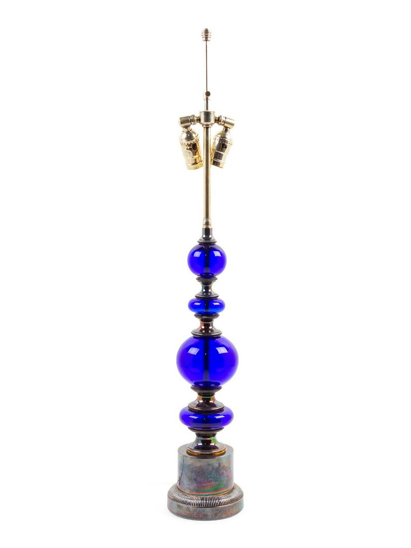 A Silver-Plate and Cobalt Glass Table Lamp (1 of 1)