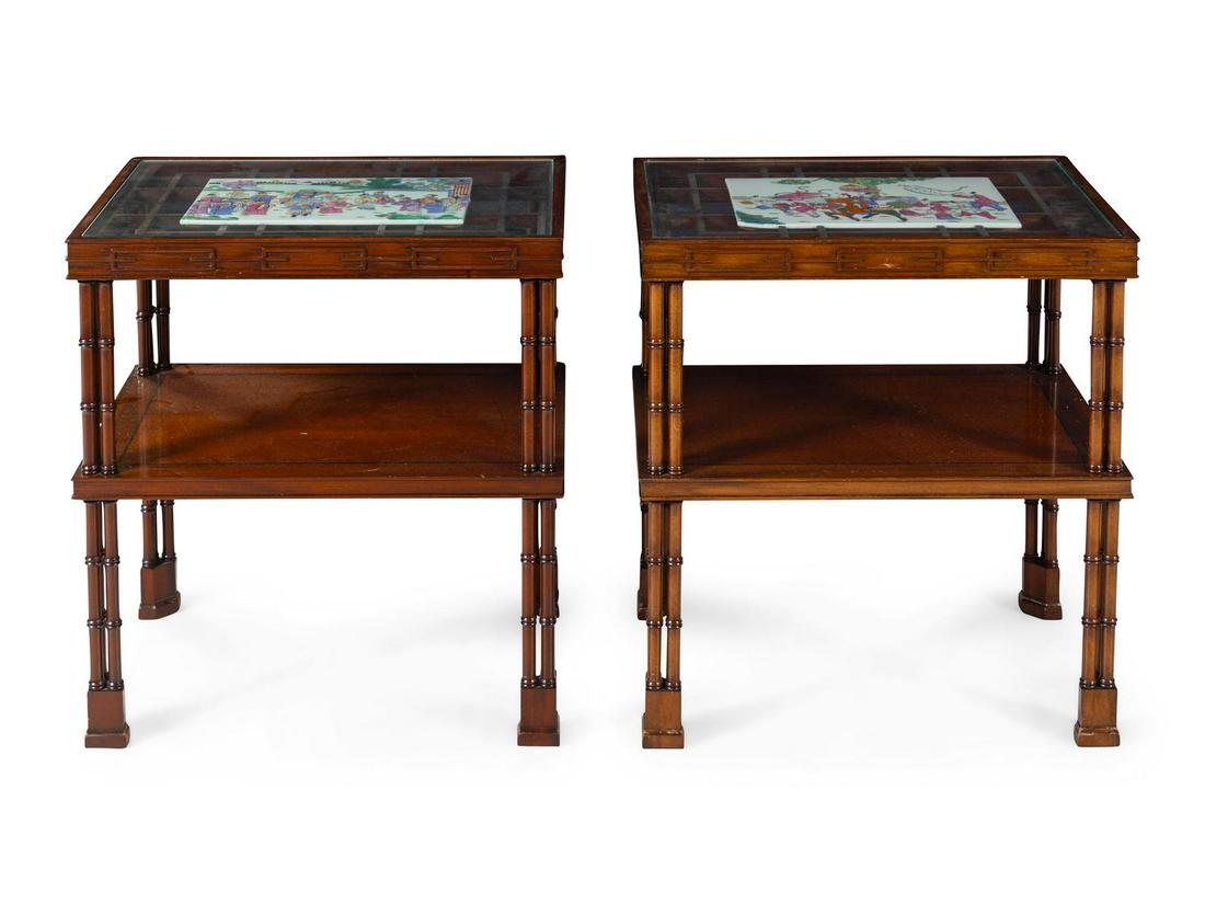 A Pair of Regency Style Porcelain Inset Mahogany Side (1 of 1)