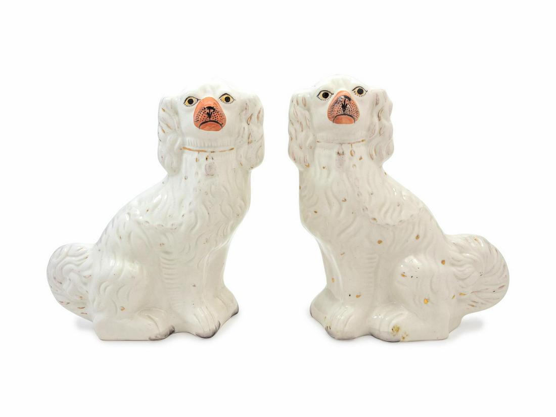 A Pair of Staffordshire Dogs: A Pair of Staffordshire Dogs Height 12 1/2 inches Property from the Collection of Marion and Henry Bloch, Kansas City, Missouri