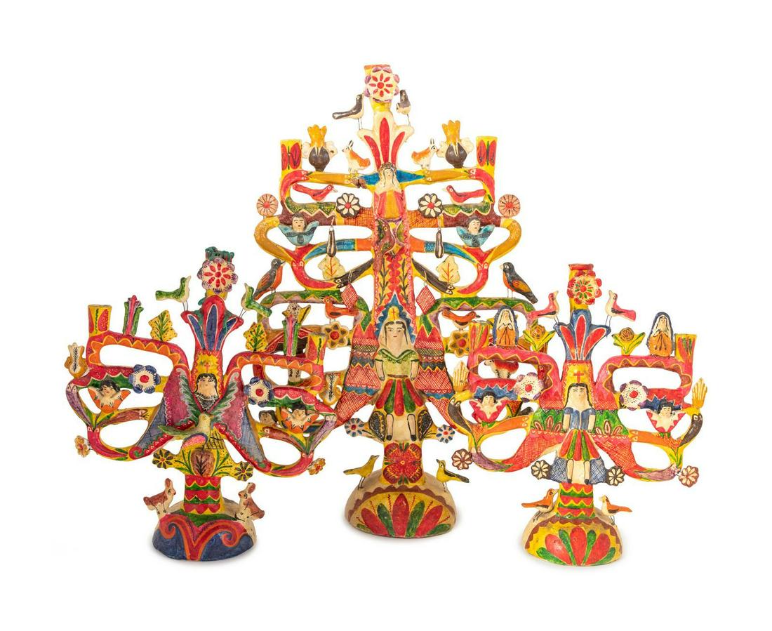 Three Mexican Glazed Terra Cotta Candelabra (1 of 2)