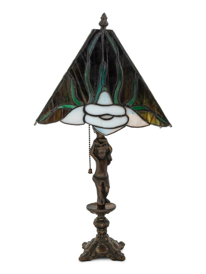 An American Leaded Glass and Cast Metal Figural Lamp (1 of 2)