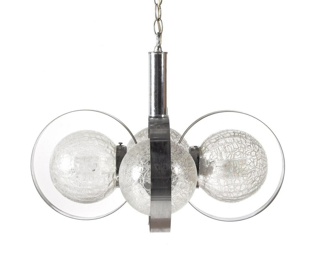 A Modern Pendant Lamp: A Modern Pendant Lamp American, Mid-20th Century glass, chrome-plated steel Height 13 x diameter 22 inches. Property from the Estate of Gerda W. Hoover, Willowbrook, Illinois