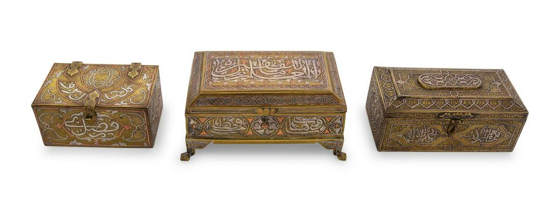 Three Silver Inlaid Brass Table Caskets (1 of 3)