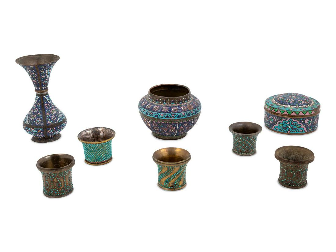 A Collection of Qajar Enamel on Copper Objects (1 of 1)