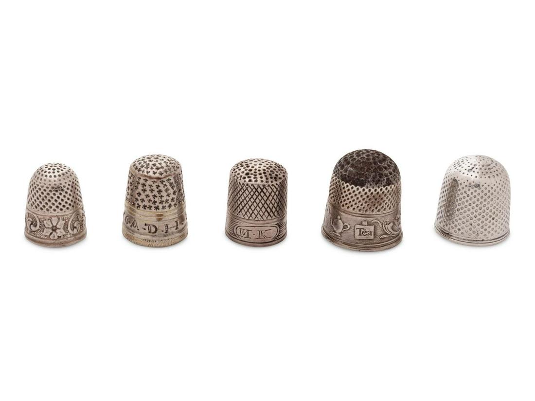A Group of Five Silver Children's Thimbles (1 of 2)