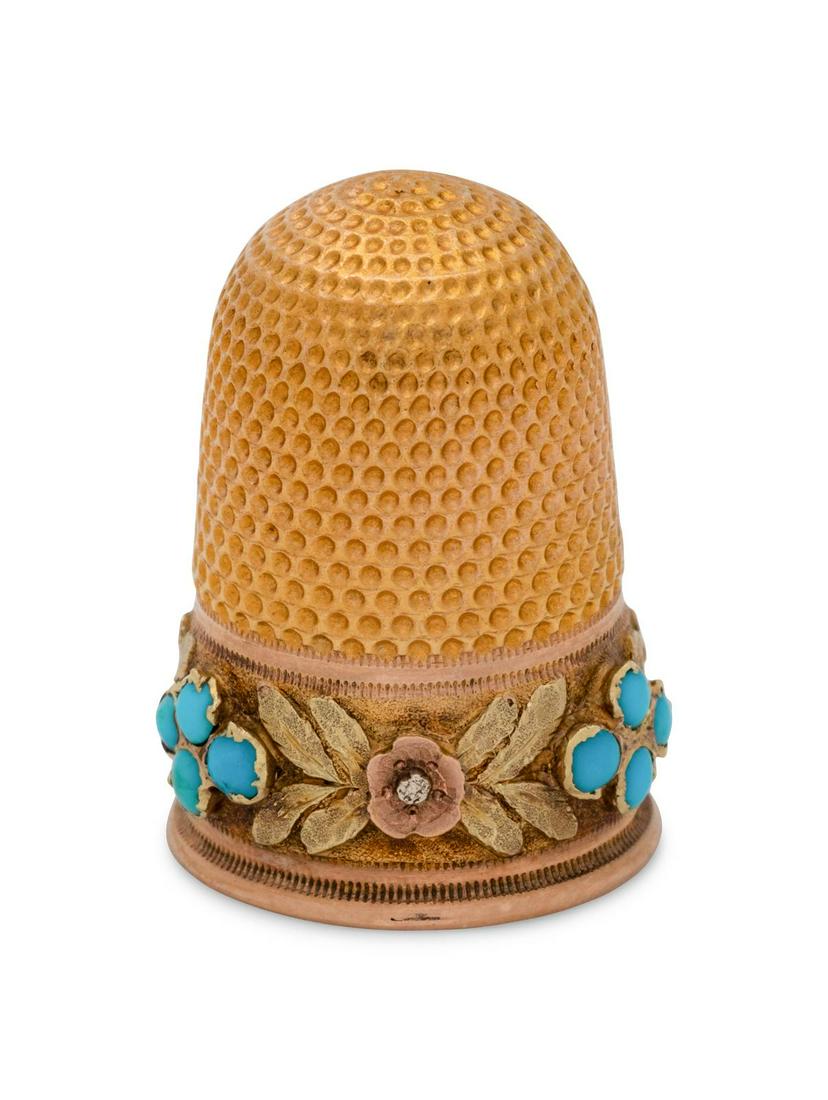 A French Yellow Gold and Turquoise-Inset Thimble (1 of 2)