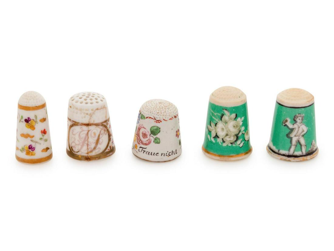 Five Continental Painted Porcelain Thimbles (1 of 2)