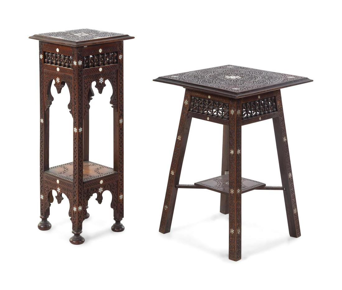 Two Syrian Mother-of-Pearl Inlaid Pedestal Tables (1 of 1)