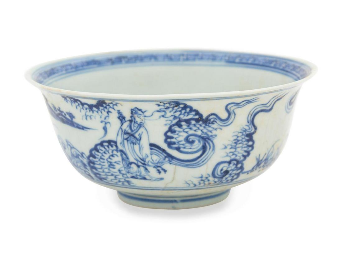 A Chinese Blue and White Porcelain Bowl: A Chinese Blue and White Porcelain Bowl for the Southeast Asian Market Ming Dynasty, 16th/17th Century Height 2 3/4 x diameter 6 inches. Property from a Connecticut Collector