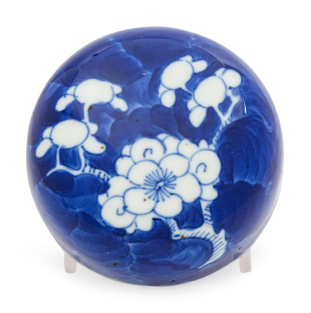 A Chinese Blue and White Porcelain 'Crackle-Ice and: A Chinese Blue and White Porcelain 'Crackle-Ice and Prunus' Ginger Jar Height 8 1/4 inches. Property from a Connecticut Collector