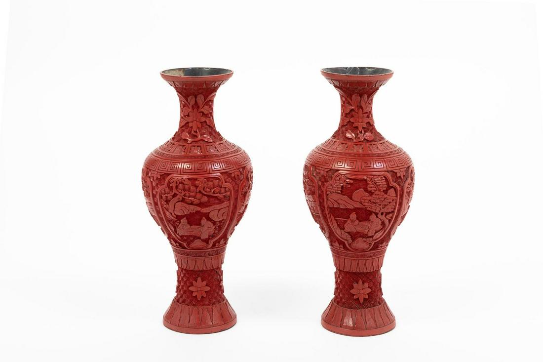 A Pair of Chinese Red Lacquer Vases (1 of 4)