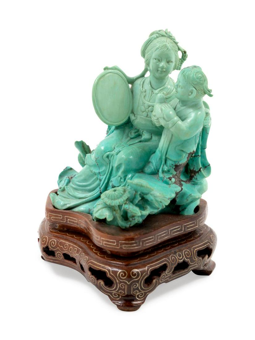 A Chinese Carved Turquoise Figural Group (1 of 1)