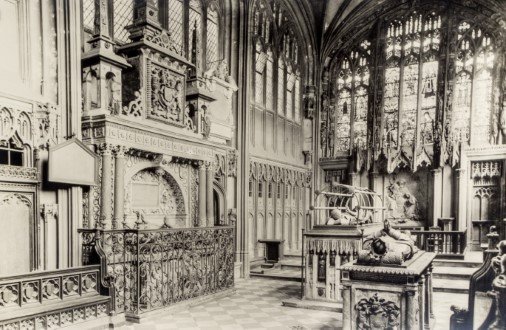 ALINARI BROTHERS and others. Late 19th century.: 7 albumen prints, approx. 550 x 425 mm or larger, mounted on heavy card (a few corners or edges bent or nicked, occasionally with small losses), printed labels in corners. St. Mary's Beauchamp Chapel;