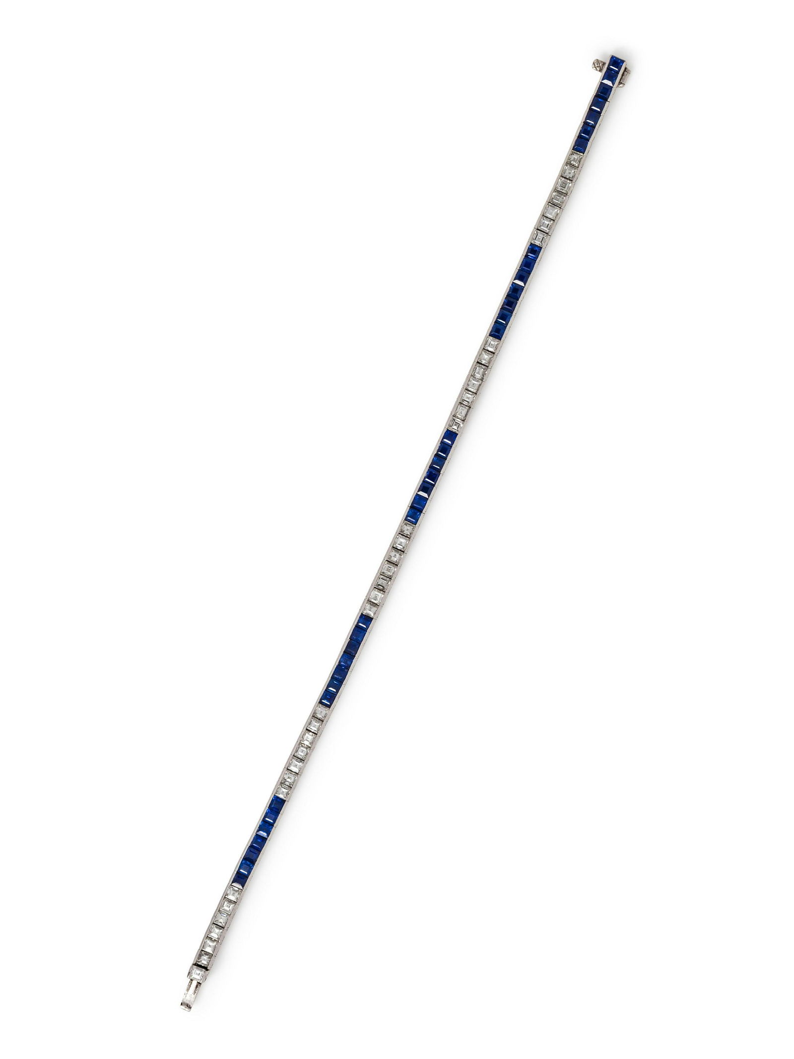 Sophia D., Diamond and Sapphire Line Bracelet : Sophia D., Diamond and Sapphire Line Bracelet 25 square step cut diamonds weighing approximately 2.25 carats total and containing 35 square step cut sapphires measuring approximately 2.60 x 2.60 mm.