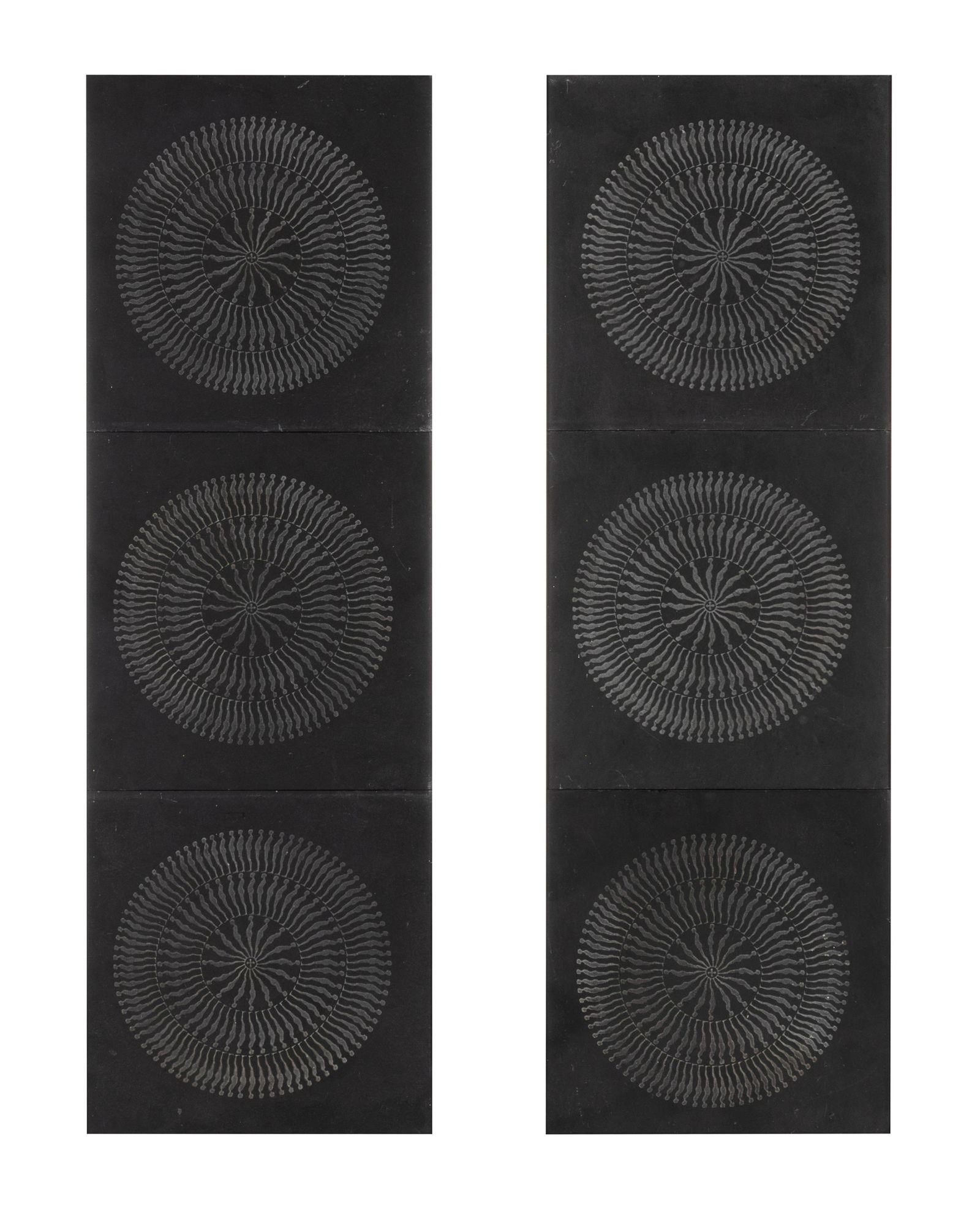 Ernest Trova (American, 1927-2009) Falling Men (Six: Ernest Trova (American, 1927-2009) Falling Men (Six Panels), 1978 slate signed E. Trova and dated (verso) each 8 x 8 inches. Property from the Collection of Bobbi Storm, Overland Park, Kansas