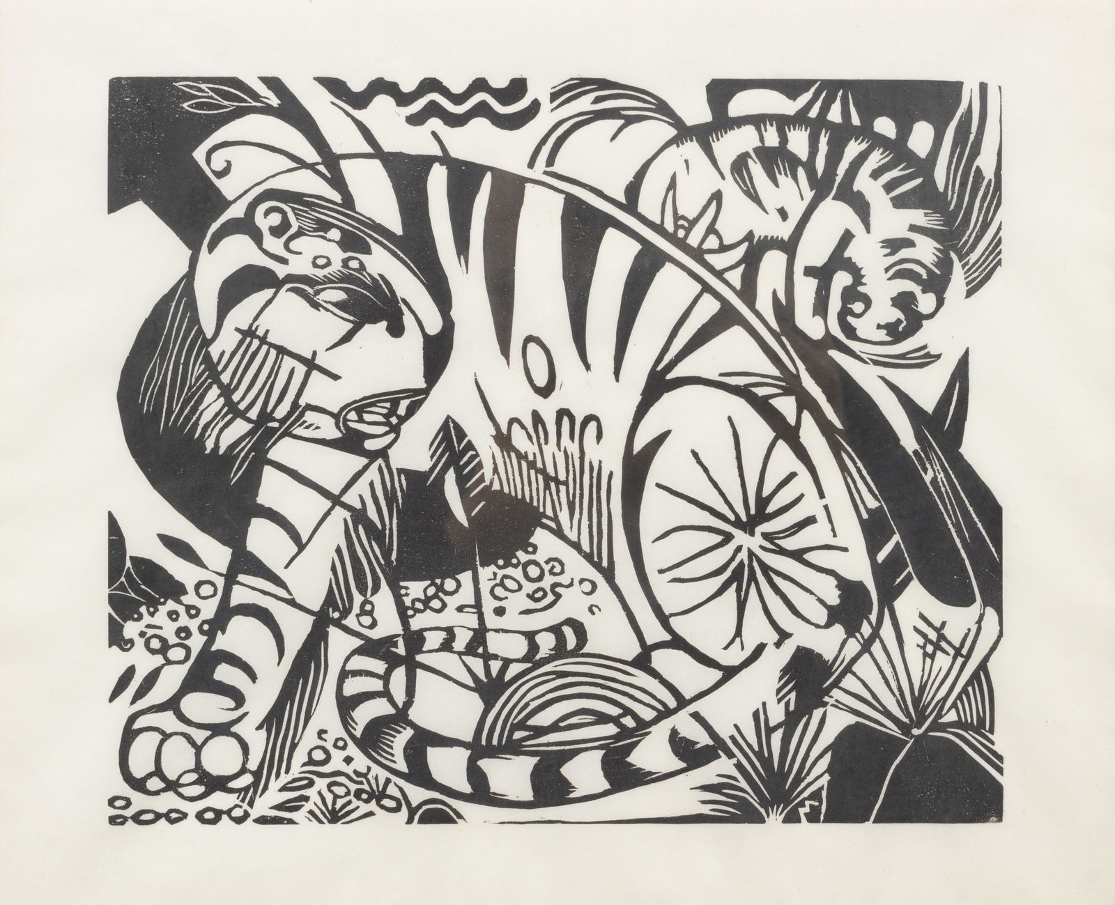 Franz Marc (German, 1880-1916) Tiger, 1912: Franz Marc (German, 1880-1916) Tiger, 1912 woodcut 7 3/4 x 9 1/2 inches. Provenance: R.S. Johnson Fine Art, Chicago Exhibited: R.S. Johnson Fine Art, Chicago, Illinois; Recent Acquisitions, Winter 197