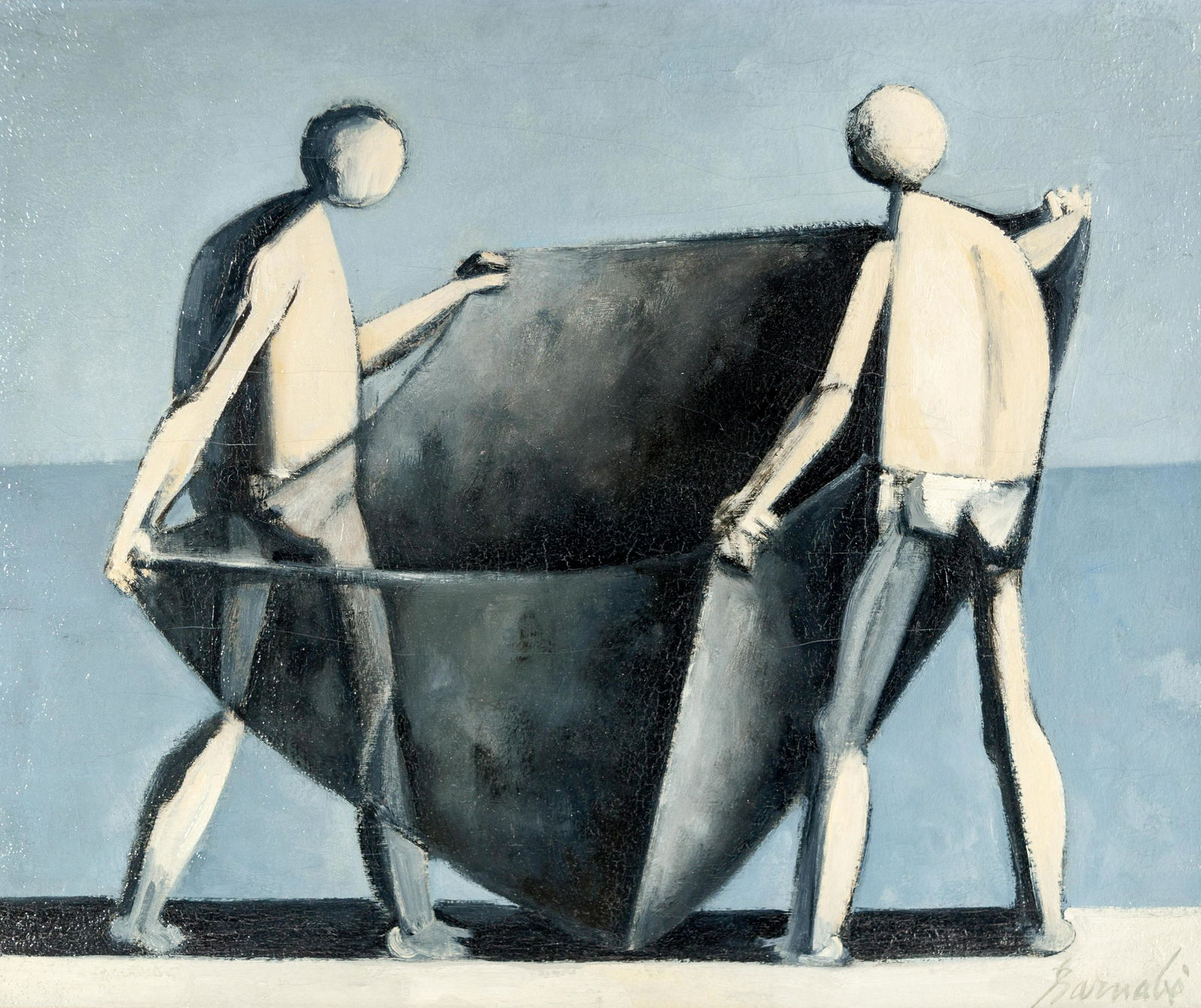 Duilio Barnabe (Italian, 1914 - 1961) Pescatori, c.: Duilio Barnabe (Italian, 1914 - 1961) Pescatori, c. 1957 oil on canvas signed Barnabe (lower right) 21 ¼ x 25 ½ inches. Provenance: International Galleries Inc., Chicago Exhibited: Chicago, Illinoi