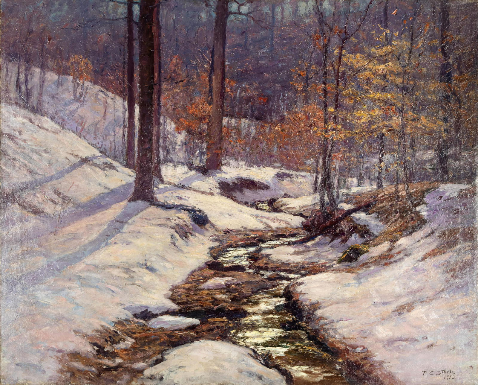 Theodore Clement Steele (American, 1847-1926) Winter: Theodore Clement Steele (American, 1847-1926) Winter Sunlight, 1912 oil on canvas signed TC Steele and dated (lower right) 33 ¾ x 42 inches. Sold to benefit the acquisition funds of the Indianapolis