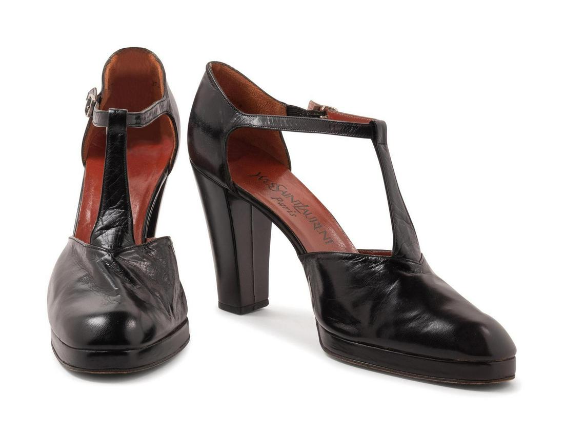 One Yves Saint Laurent and One Givenchy Pair of Shoes,: One Yves Saint Laurent and One Givenchy Pair of Shoes, 1970-80s Two pairs of shoes include: -One pair of Yves Saint Laurent black leather chunk Mary Jane heels, size 8.5 -One pair of Givenchy black le