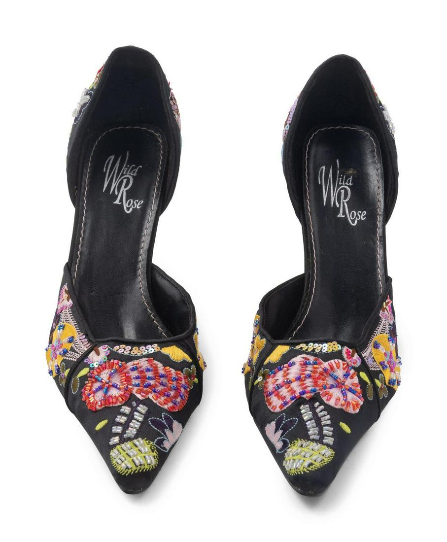 Three Pairs of Shoes and One Pair of Boot, Including: Three Pairs of Shoes and One Pair of Boot, Including Lacroix, 1990-2000s -One pair of Antonio gold snake patterned leather short boots trimmed in fur, size 9 -One pair of Lacroix black satin slingback
