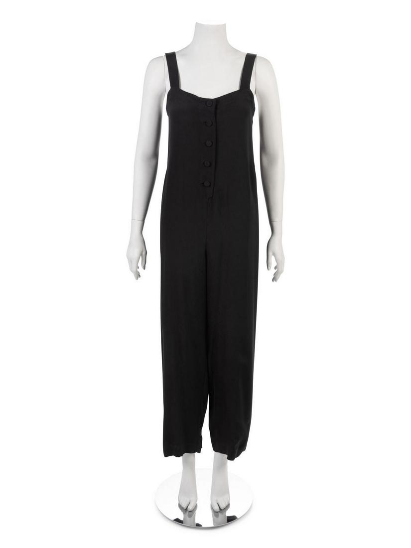 Three Evening Ensembles, 2000-10s: Three Evening Ensembles, 2000-10s THE FIRST: A black silk crepe jumpsuit with thin straps and loose center back panel that hangs over the waistline. Label: Issey Miyake Size label: M THE SECOND: A str