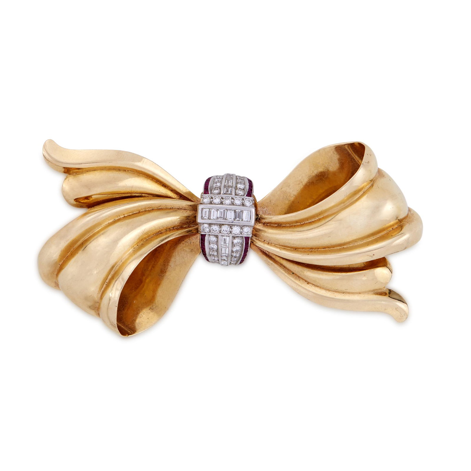 A fourteen karat gold, diamond, and ruby brooch (1 of 1)