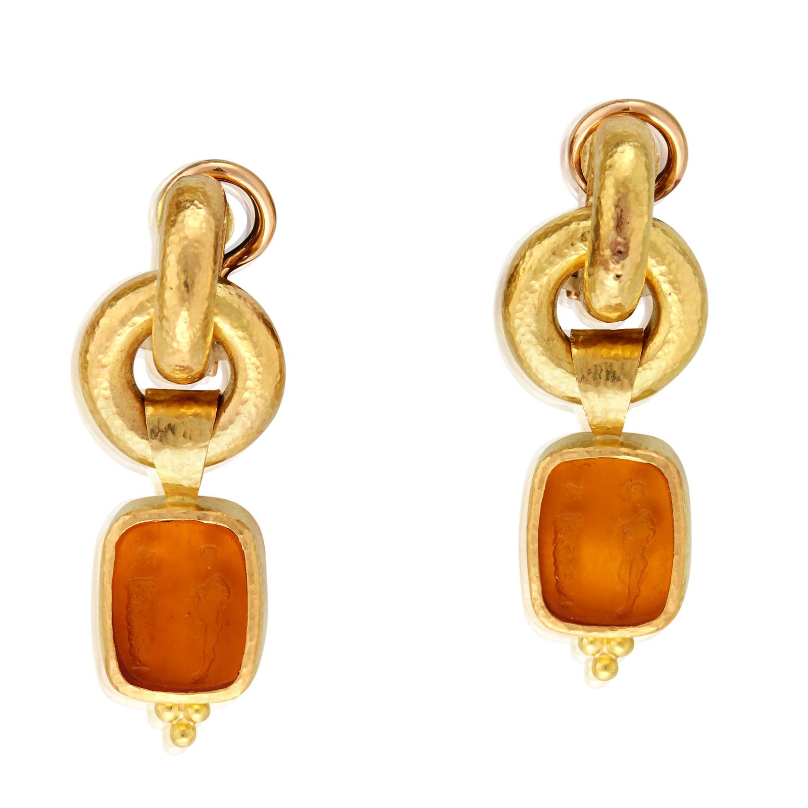 A pair of carved glass and nineteen karat gold (1 of 1)