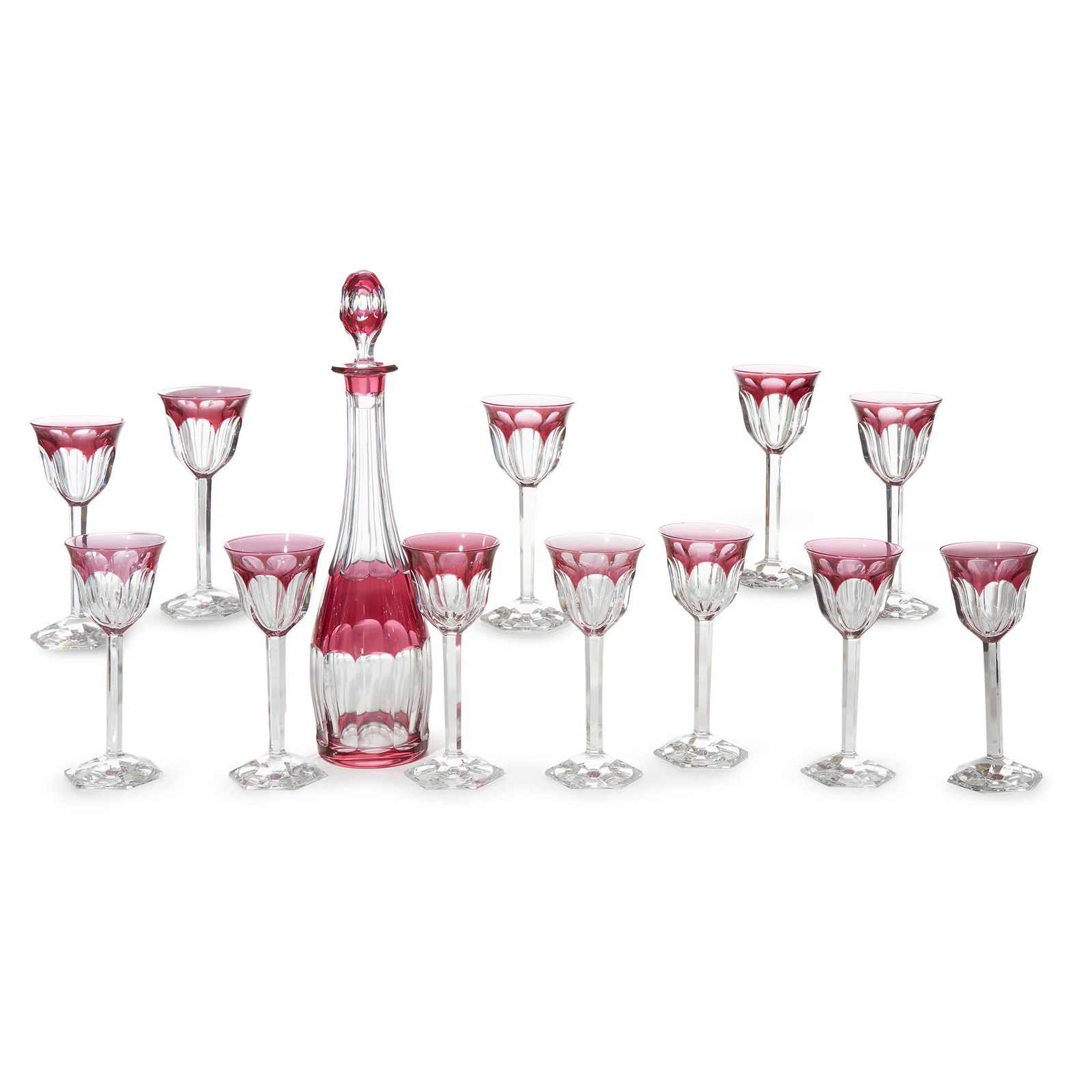 A Val St. Lambert cranberry cut crystal claret set, (1 of 1)