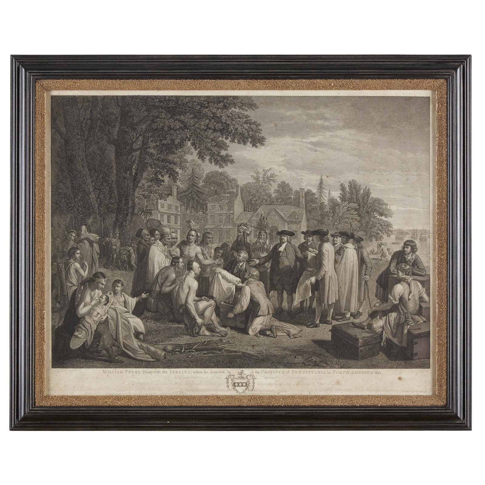 John Hall (1739-1797) After Benjamin West (1738-1820),: John Hall (1739-1797) After Benjamin West (1738-1820) William Penn's Treaty with the Indians, published by John Boydell, London, 1775 Engraving, framed. 24 in. x 18 1/2 in. (sight)