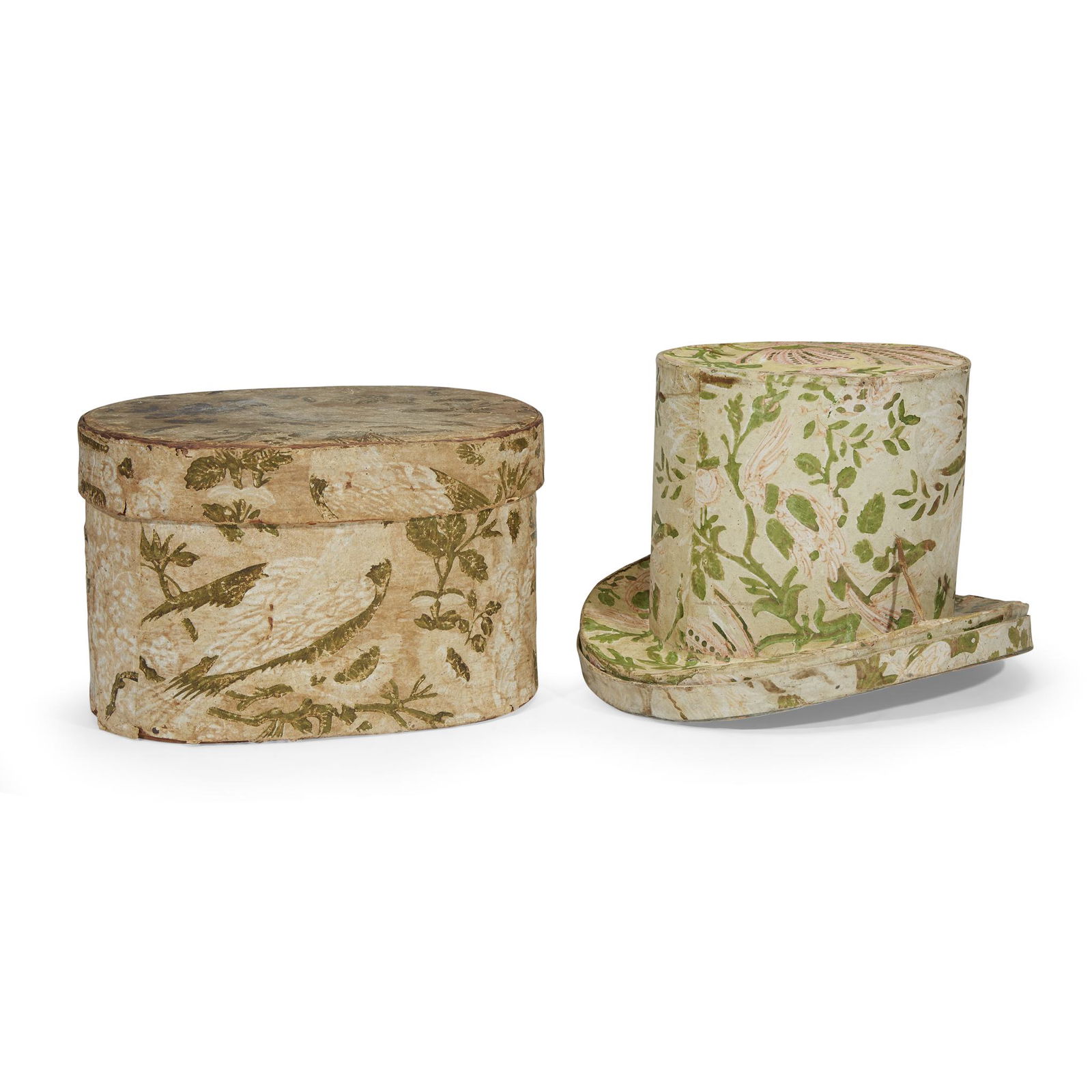 Two wallpaper-covered hat boxes, Hanna Davis, Jaffrey, (1 of 1)