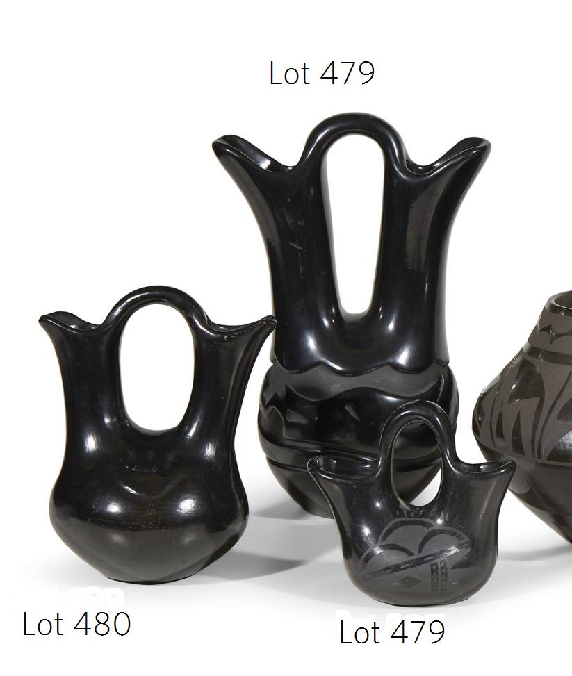 Two Santa Clara blackware wedding vases, 20th century (1 of 3)