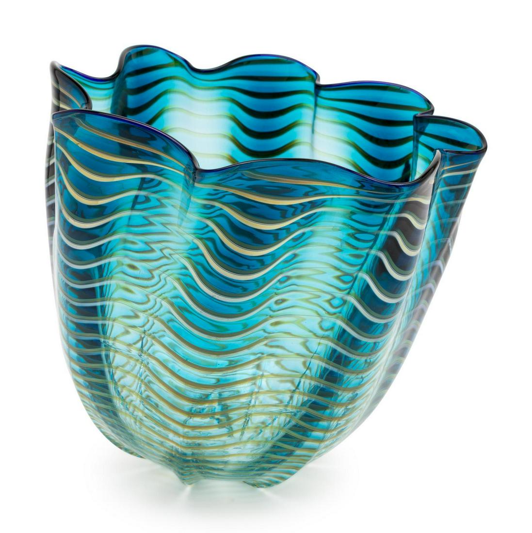 Dale Chihuly (American, b. 1941) Teal Blue: Dale Chihuly (American, b. 1941) Teal Blue SeaformPortland Press Edition, USA blown glass etched PP 97 to underside H 7 1/2 x D 8 inches