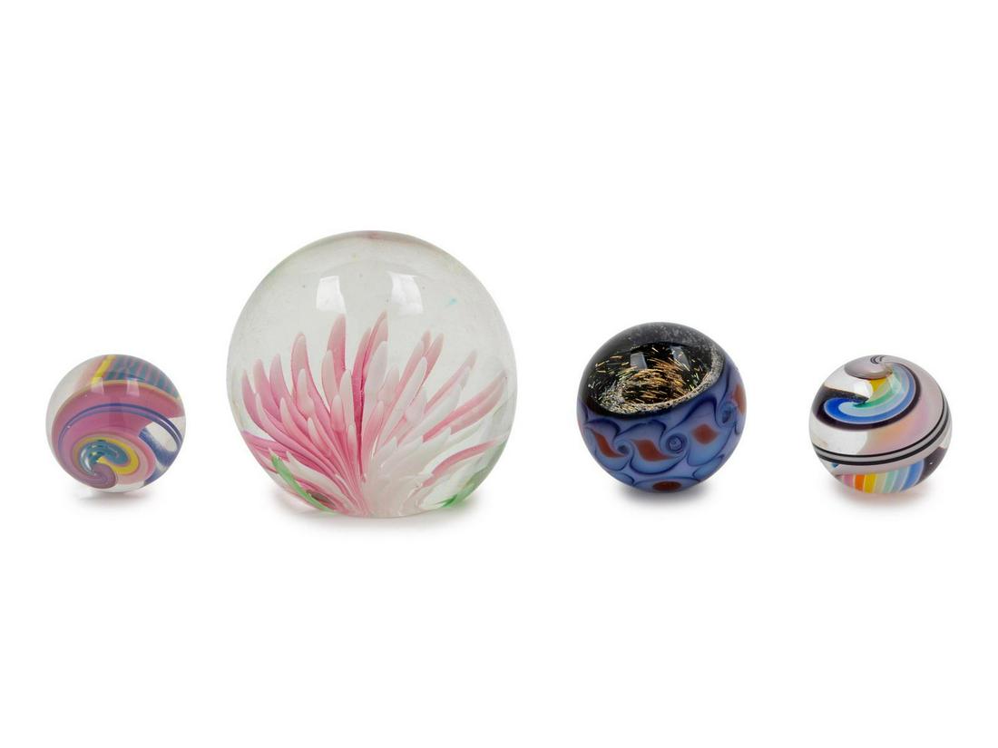 Collection of Three Art Glass Marbles 20th Century: Collection of Three Art Glass Marbles 20th Century Including a Paperweight blown glass Taller | H 1 1/2 inches