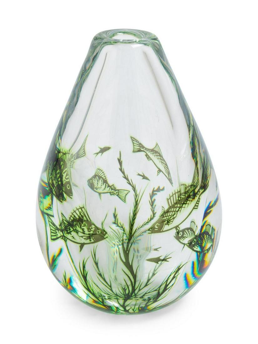 Edward Hald (Swedish, 1883-1980) Graal Fish: Edward Hald (Swedish, 1883-1980) Graal Fish VaseOrrefors, Sweden blown glass H 7 inches